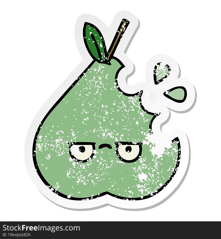 Distressed Sticker Of A Cute Cartoon Green Pear