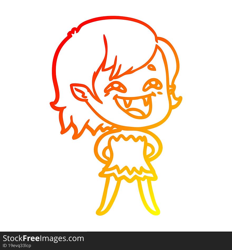 warm gradient line drawing of a cartoon laughing vampire girl