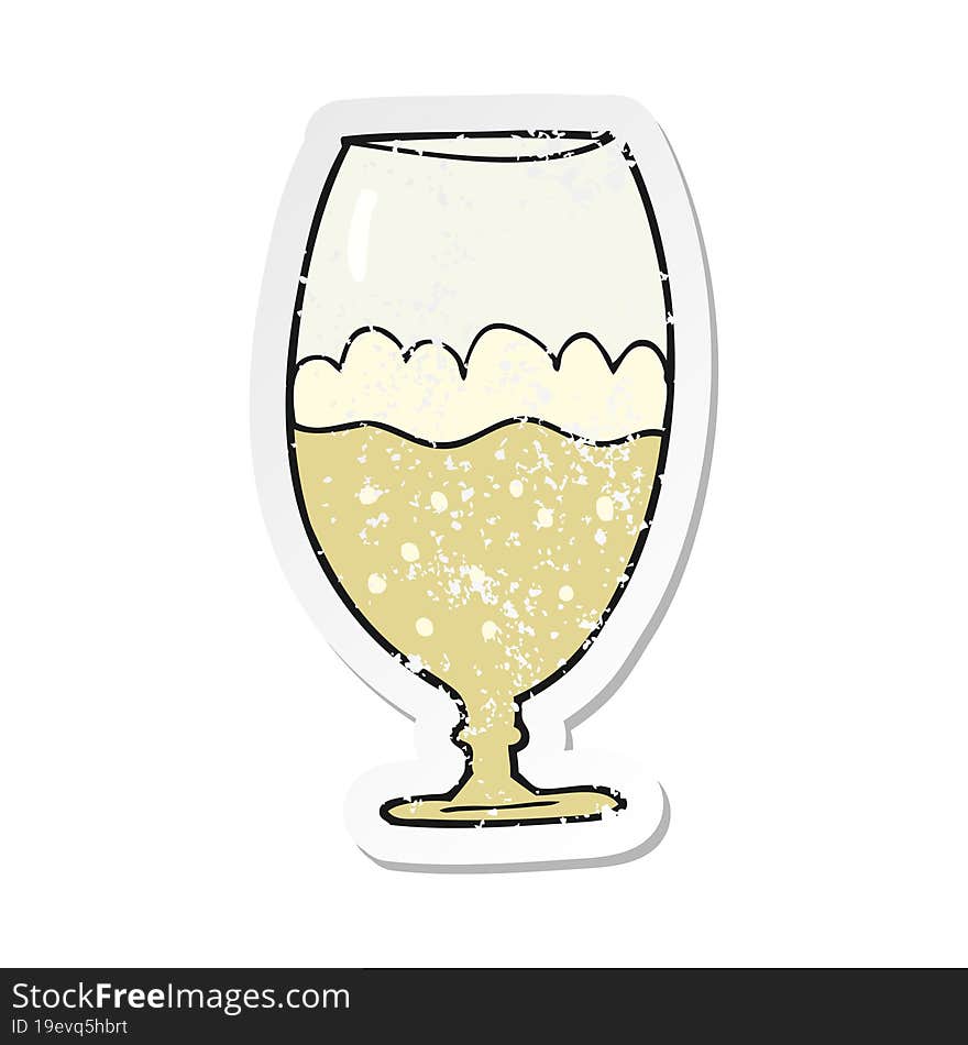 retro distressed sticker of a cartoon beer in glass