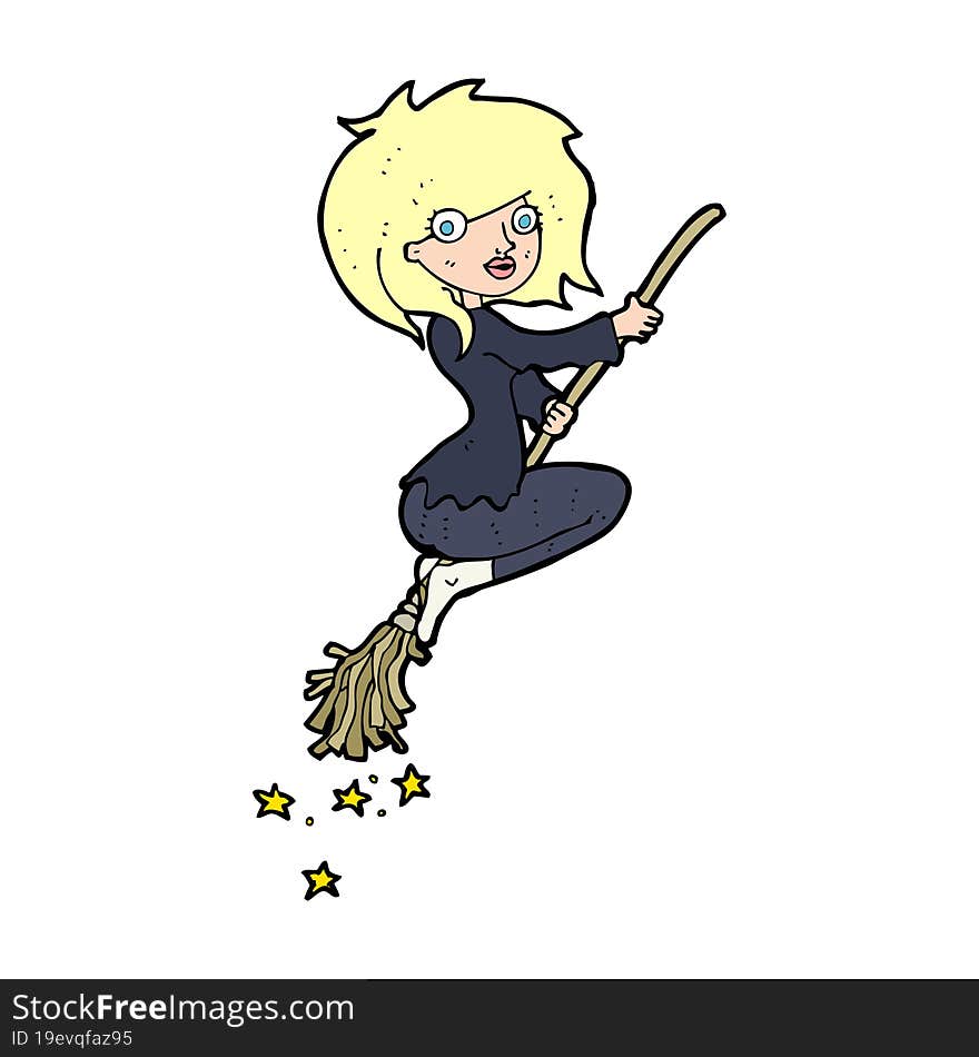 cartoon witch riding broomstick