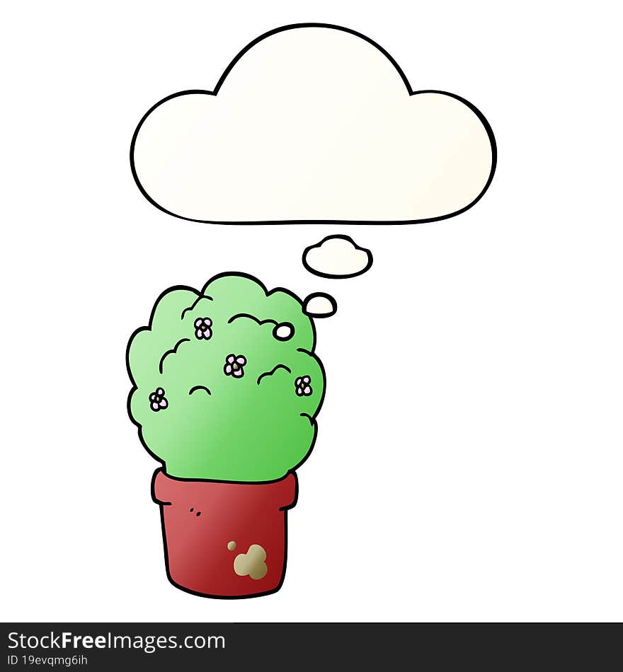 cartoon shrub and thought bubble in smooth gradient style