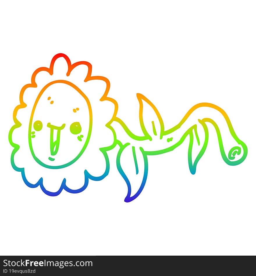 rainbow gradient line drawing cartoon flower