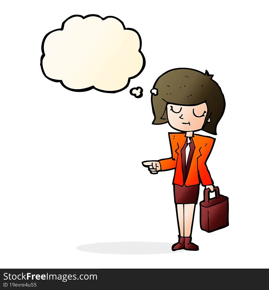 cartoon businesswoman pointing with thought bubble