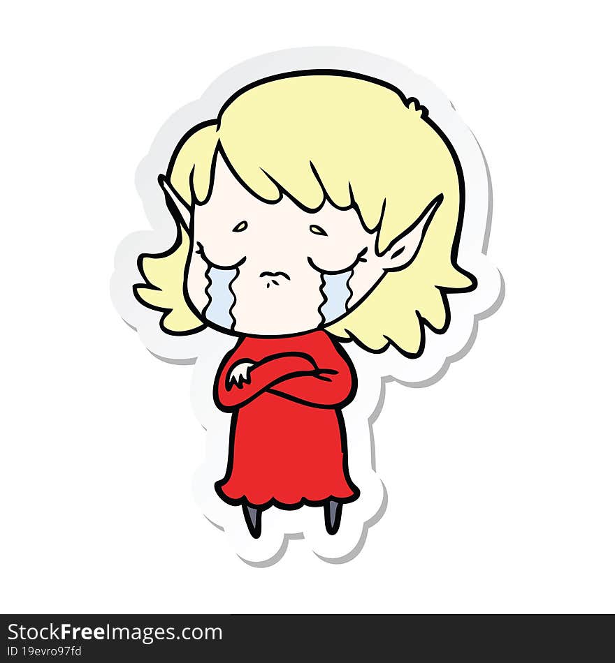 sticker of a cartoon crying elf girl