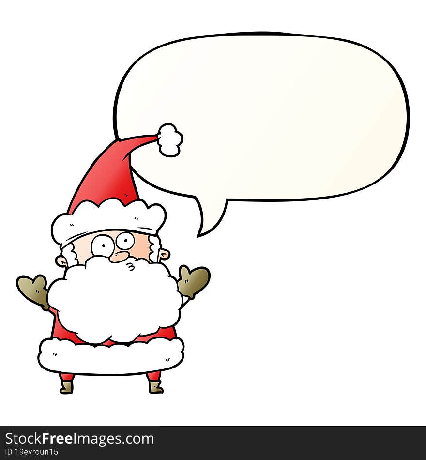 cartoon confused santa claus shurgging shoulders with speech bubble in smooth gradient style