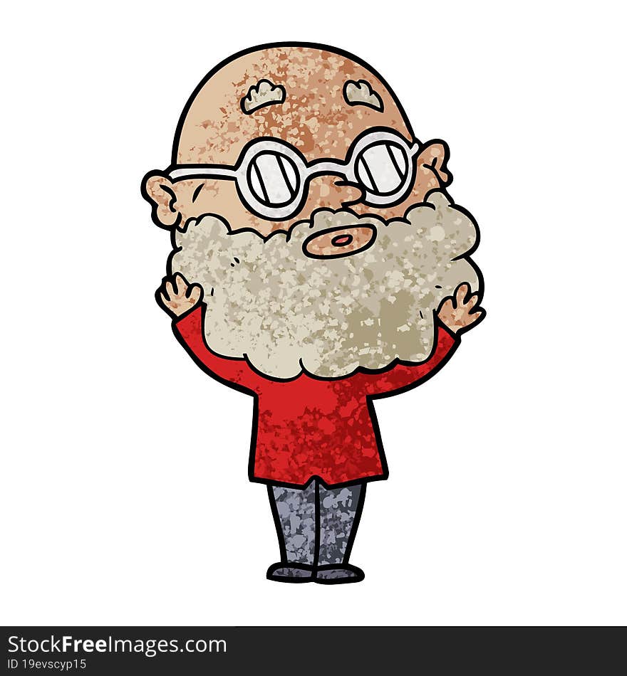 cartoon curious man with beard and glasses. cartoon curious man with beard and glasses