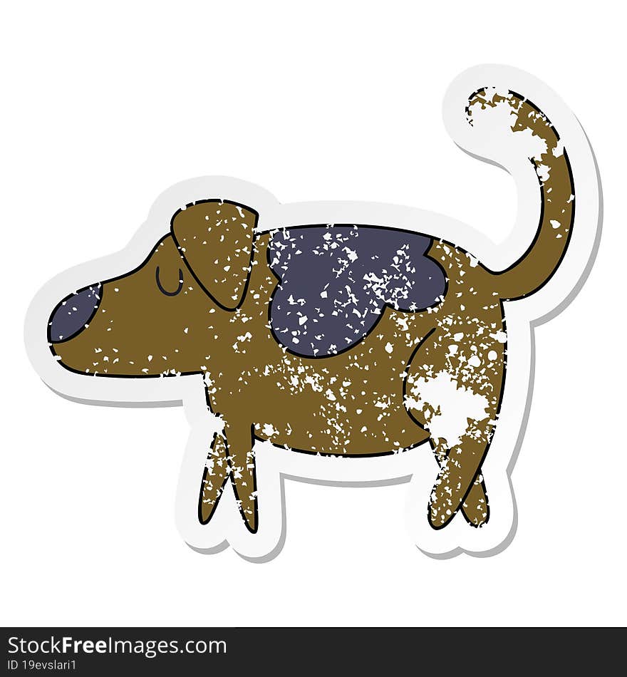 distressed sticker of a quirky hand drawn cartoon dog