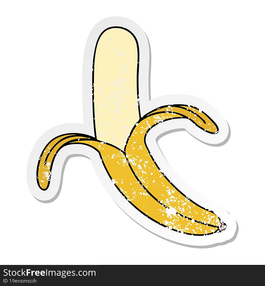 distressed sticker of a quirky hand drawn cartoon banana