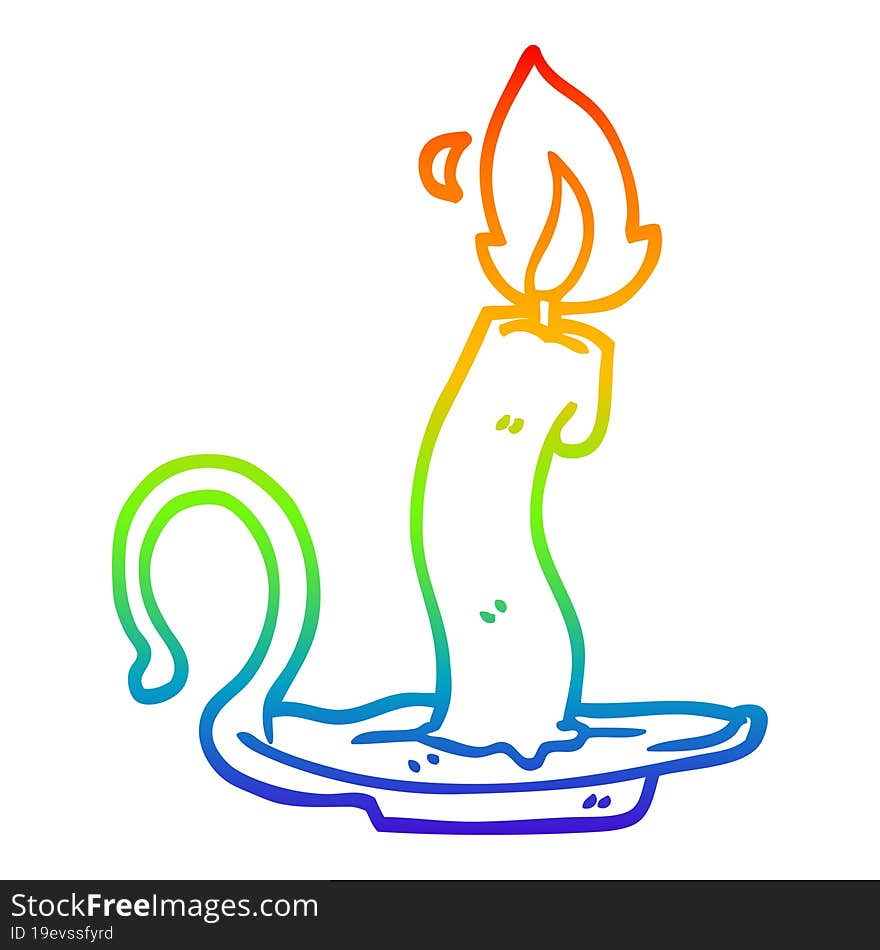 rainbow gradient line drawing cartoon burning halloween candle