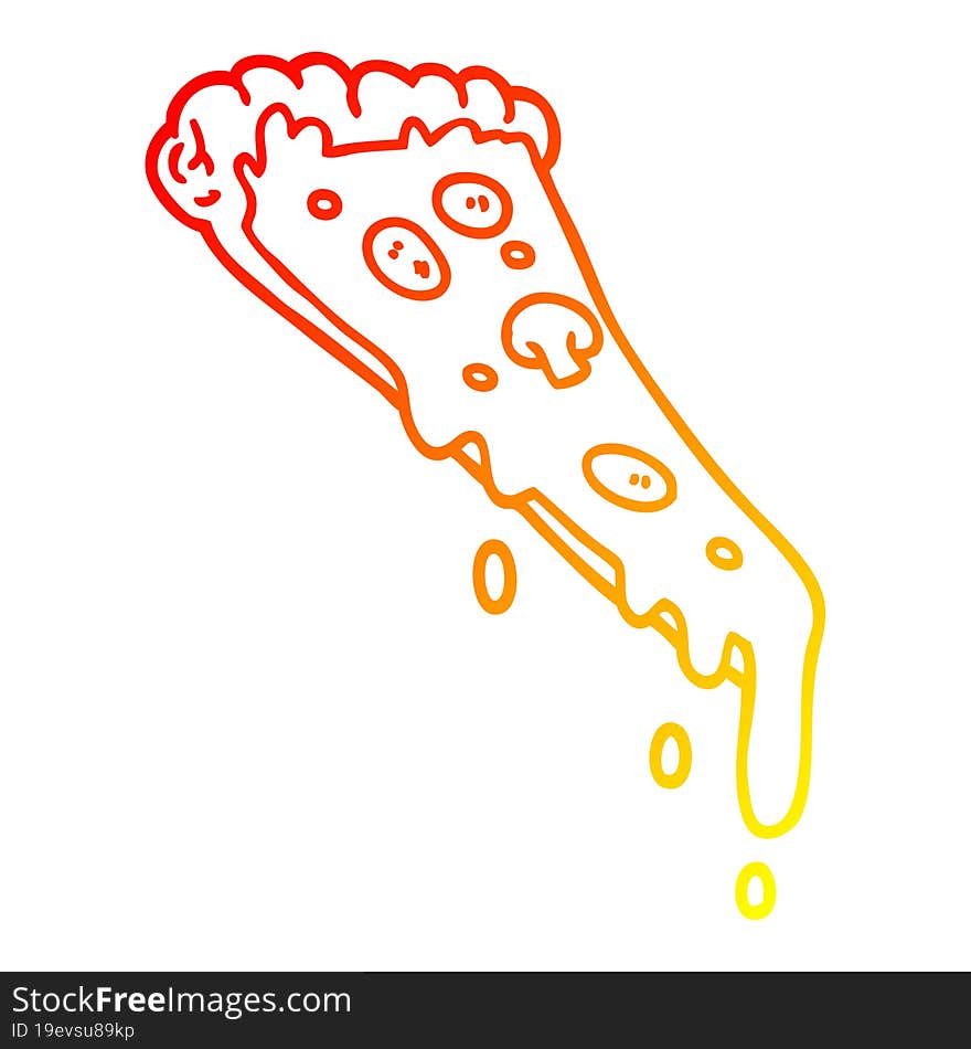 warm gradient line drawing cartoon slice of pizza