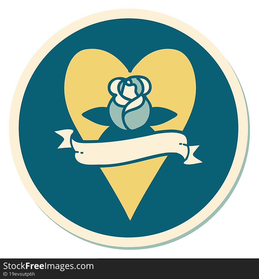 tattoo style sticker of a heart rose and banner