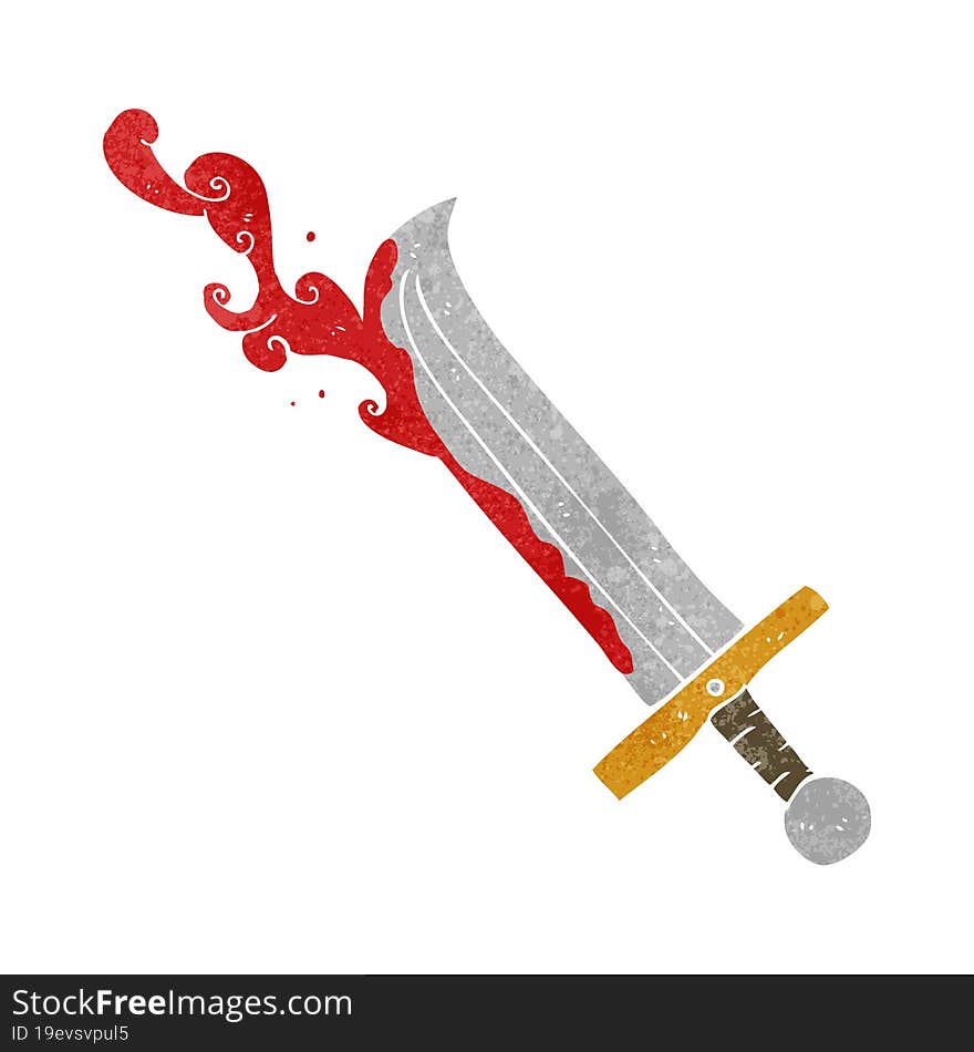 freehand retro cartoon bloody sword