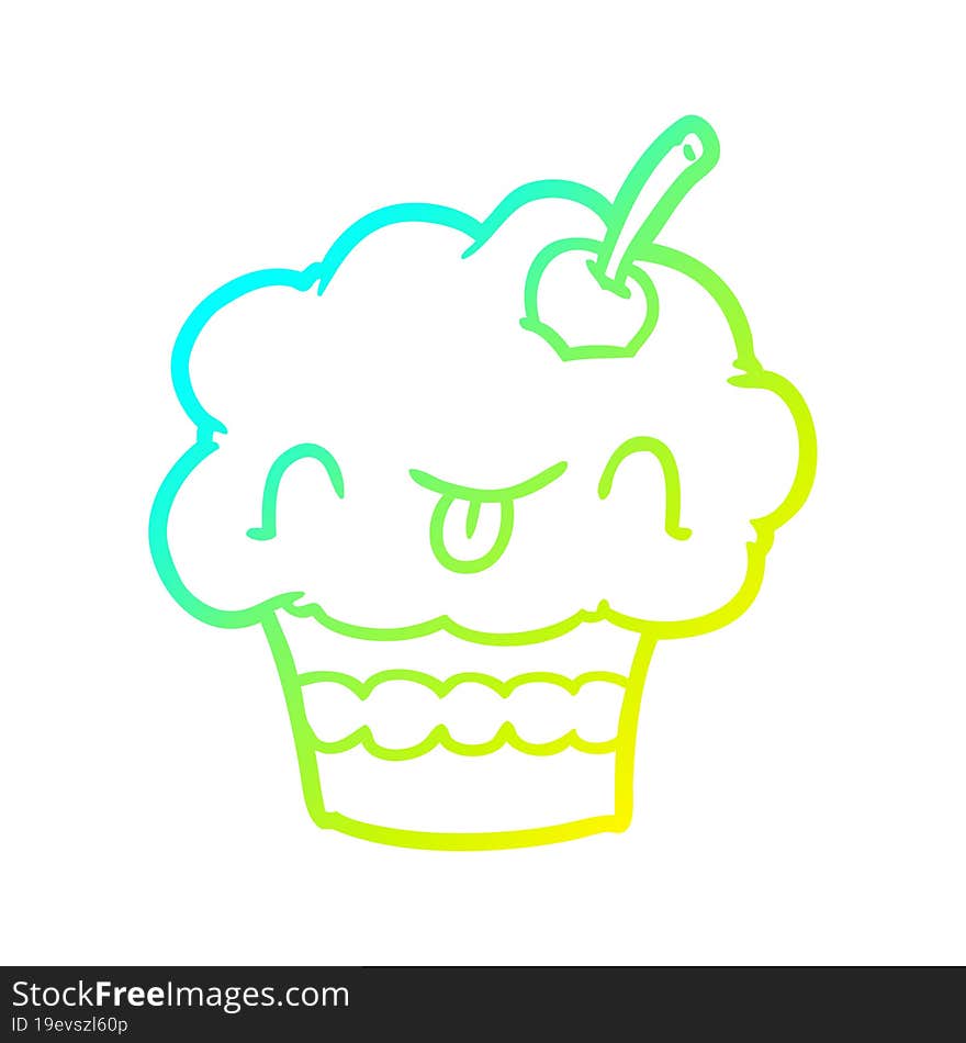 cold gradient line drawing of a funny cupcake