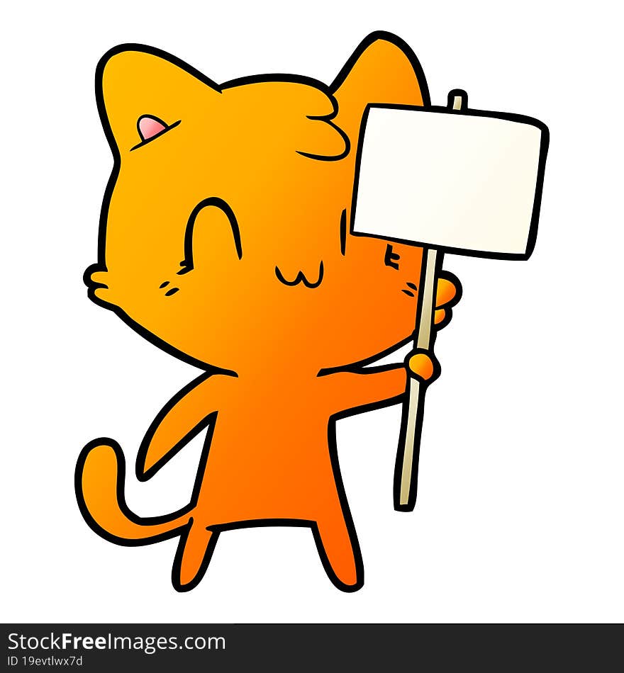 cartoon happy cat with blank sign. cartoon happy cat with blank sign