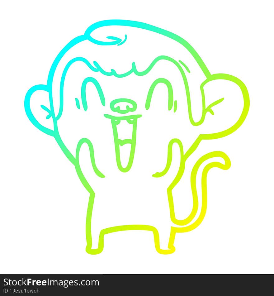 cold gradient line drawing of a cartoon laughing monkey