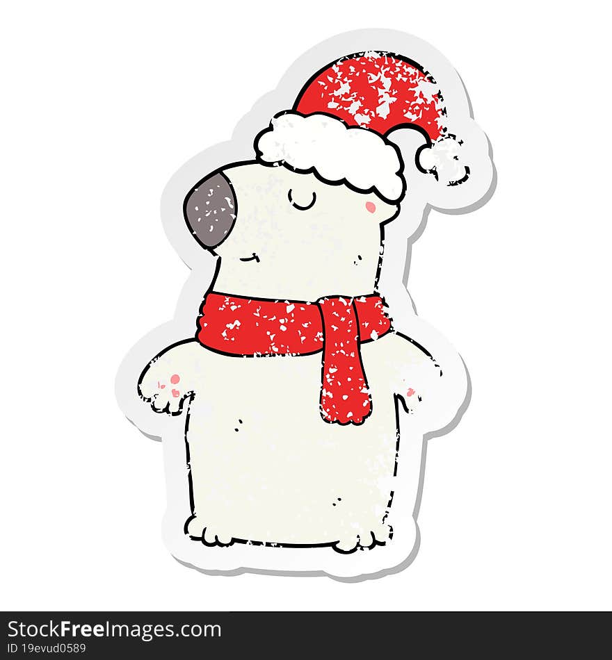 Distressed Sticker Of A Cute Cartoon Christmas Bear