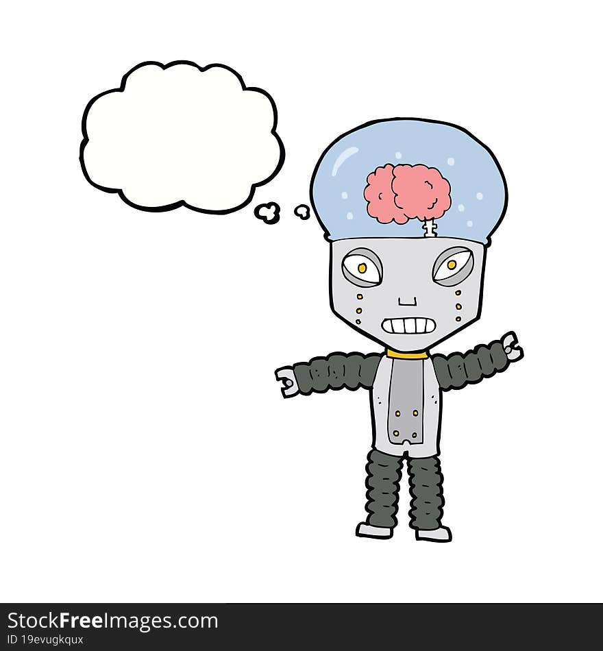 cartoon future robot with thought bubble