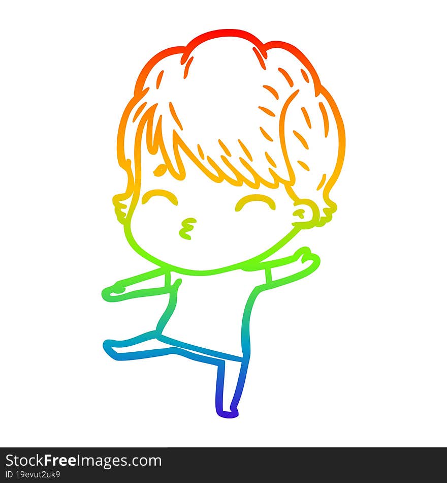 Rainbow Gradient Line Drawing Cartoon Woman Thinking