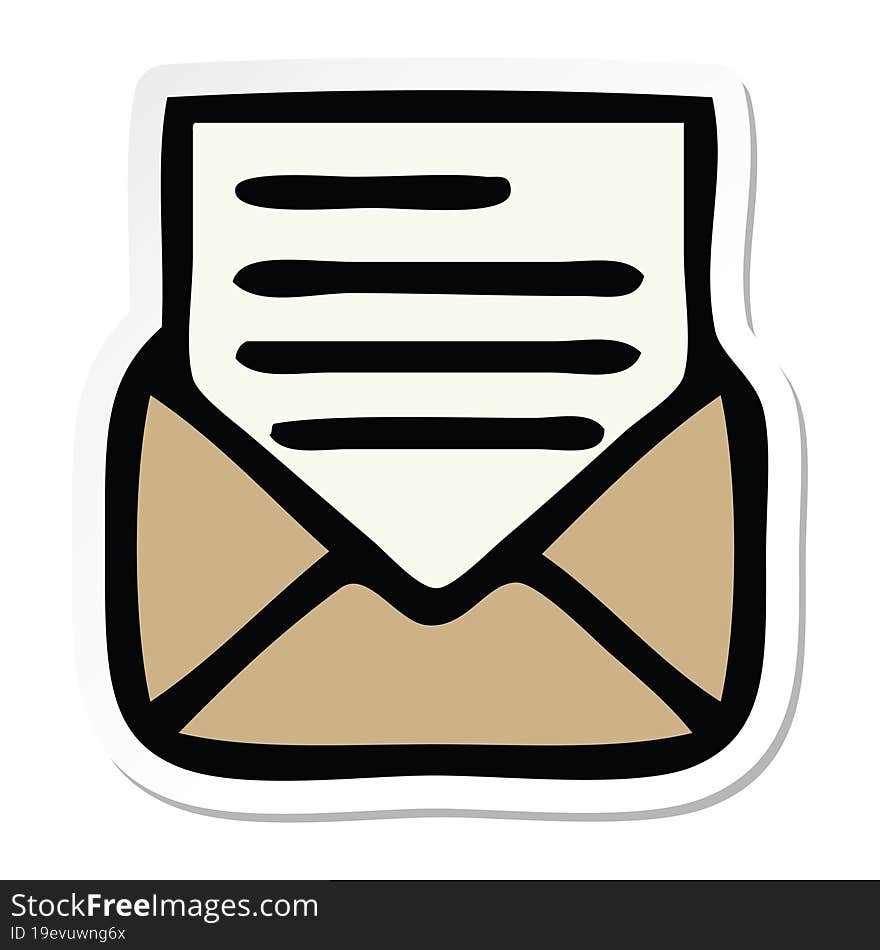 sticker of a cute cartoon letter and envelope