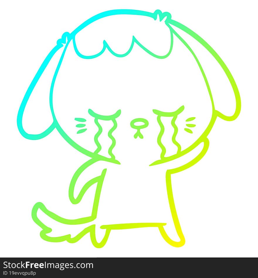 cold gradient line drawing cartoon crying dog