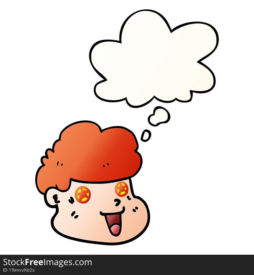 cartoon boy s face and thought bubble in smooth gradient style