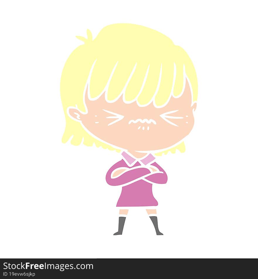 annoyed flat color style cartoon girl