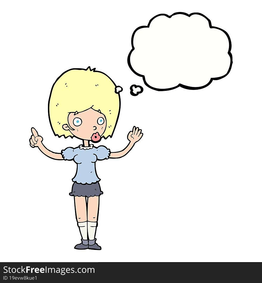 cartoon woman explaining her point with thought bubble