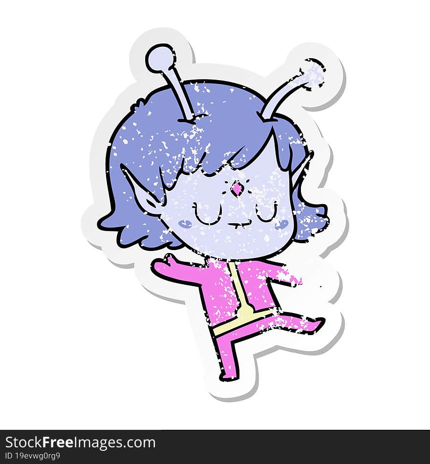 distressed sticker of a cartoon alien girl