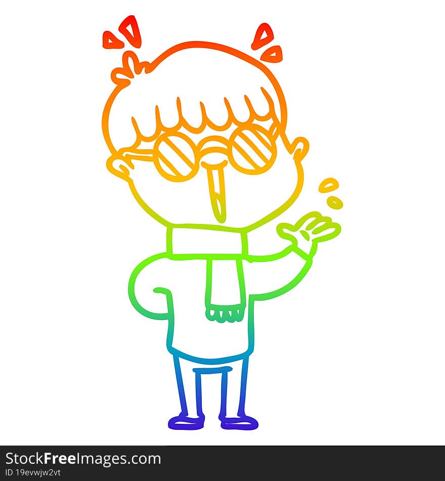 rainbow gradient line drawing cartoon boy wearing spectacles