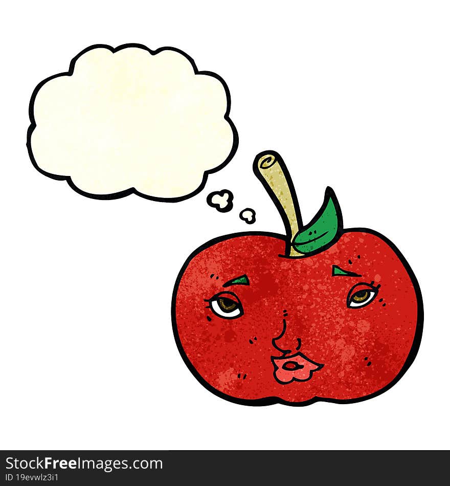 Cartoon Apple With Face With Thought Bubble