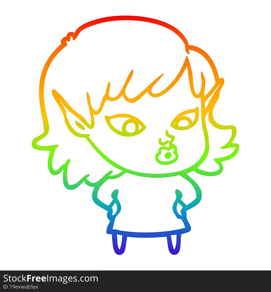 rainbow gradient line drawing pretty cartoon elf girl