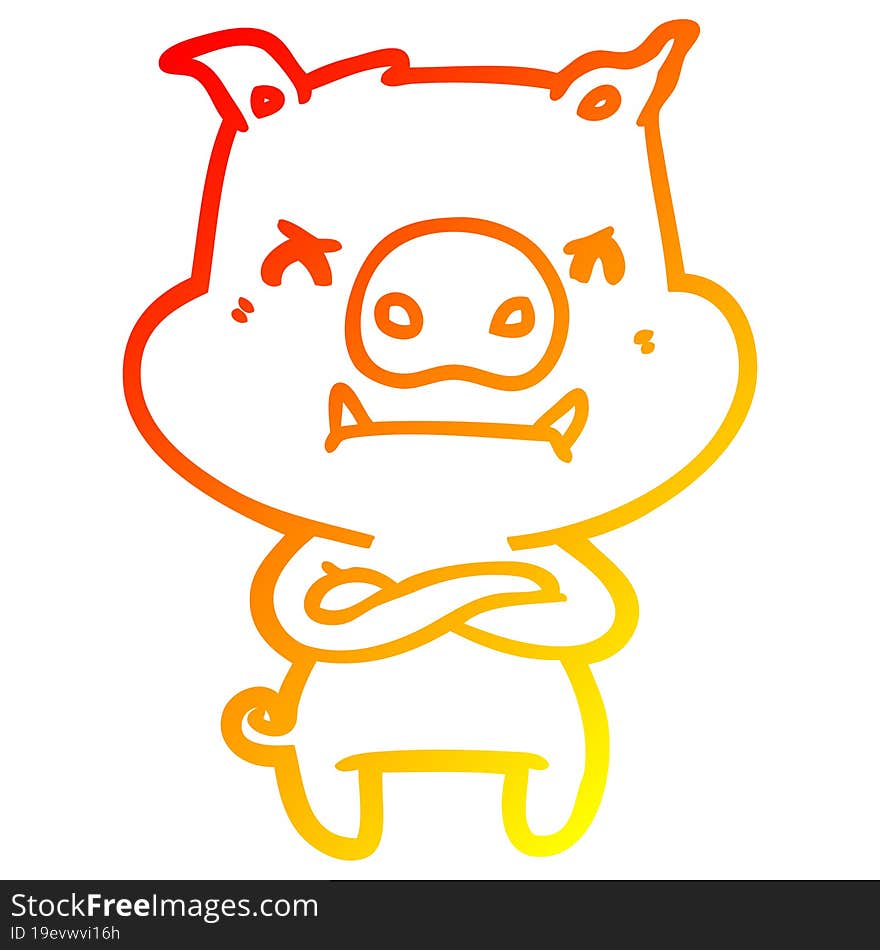 warm gradient line drawing angry cartoon pig