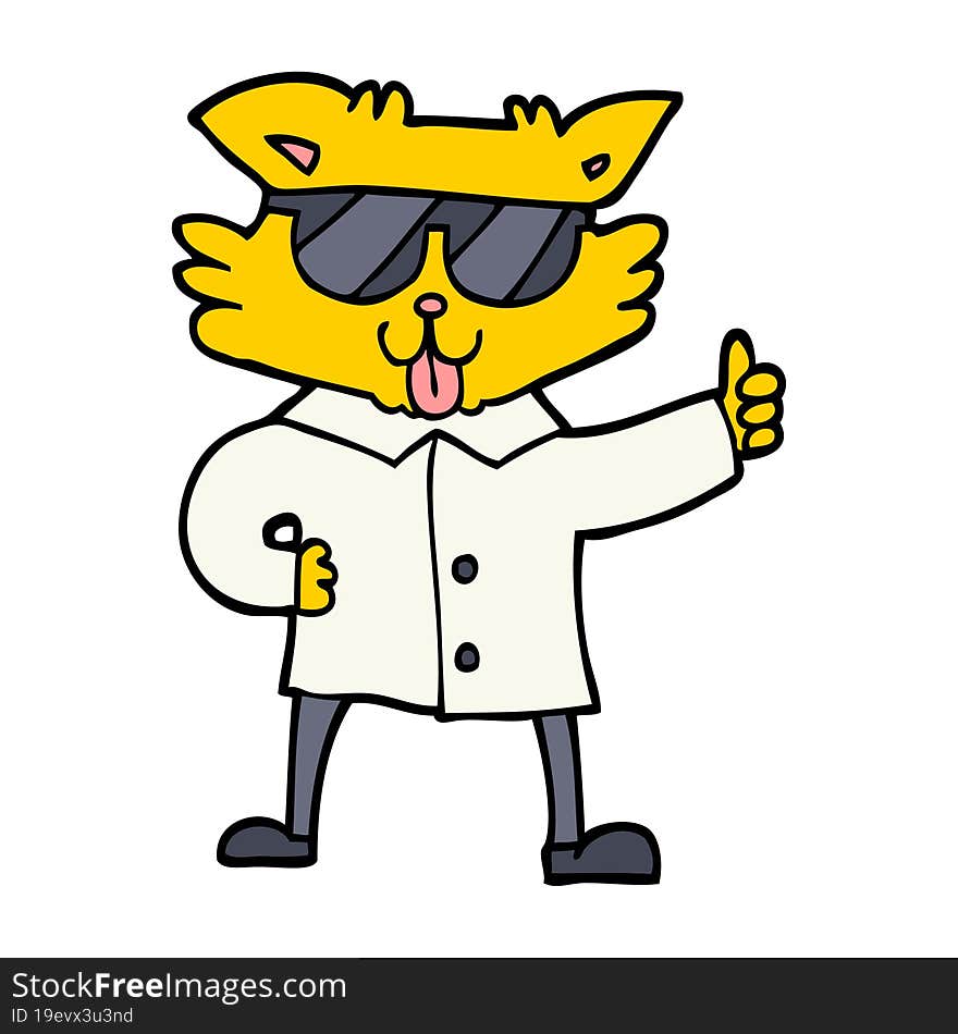 hand drawn doodle style cartoon cool cat