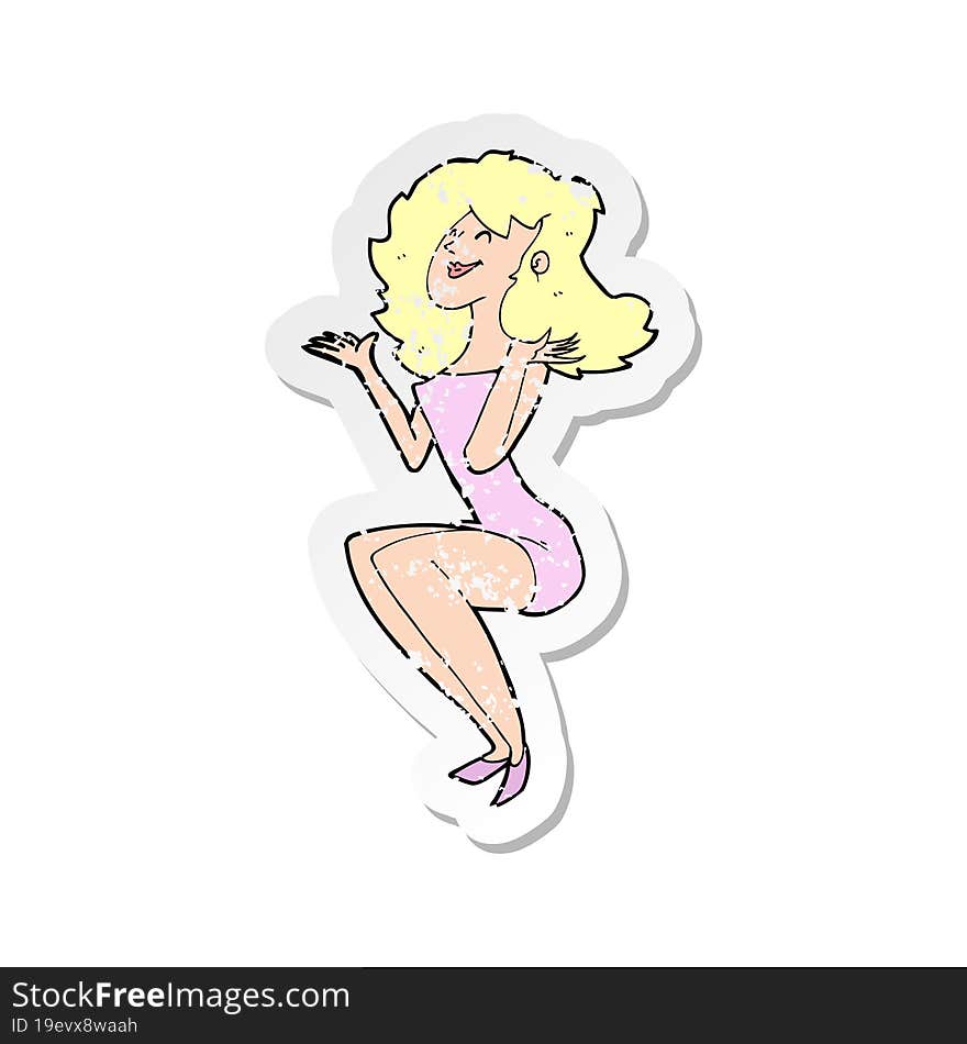 Retro Distressed Sticker Of A Cartoon Attractive Woman Sitting