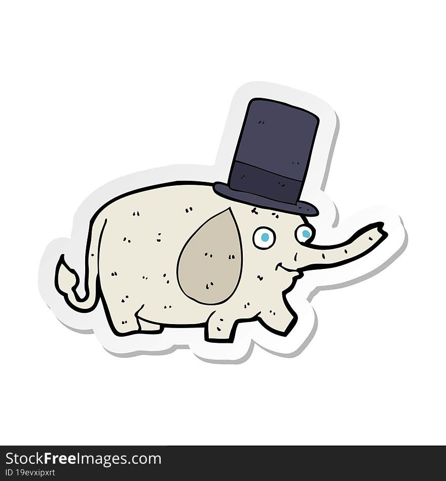 Sticker Of A Cartoon Elephant Wearing Top Hat