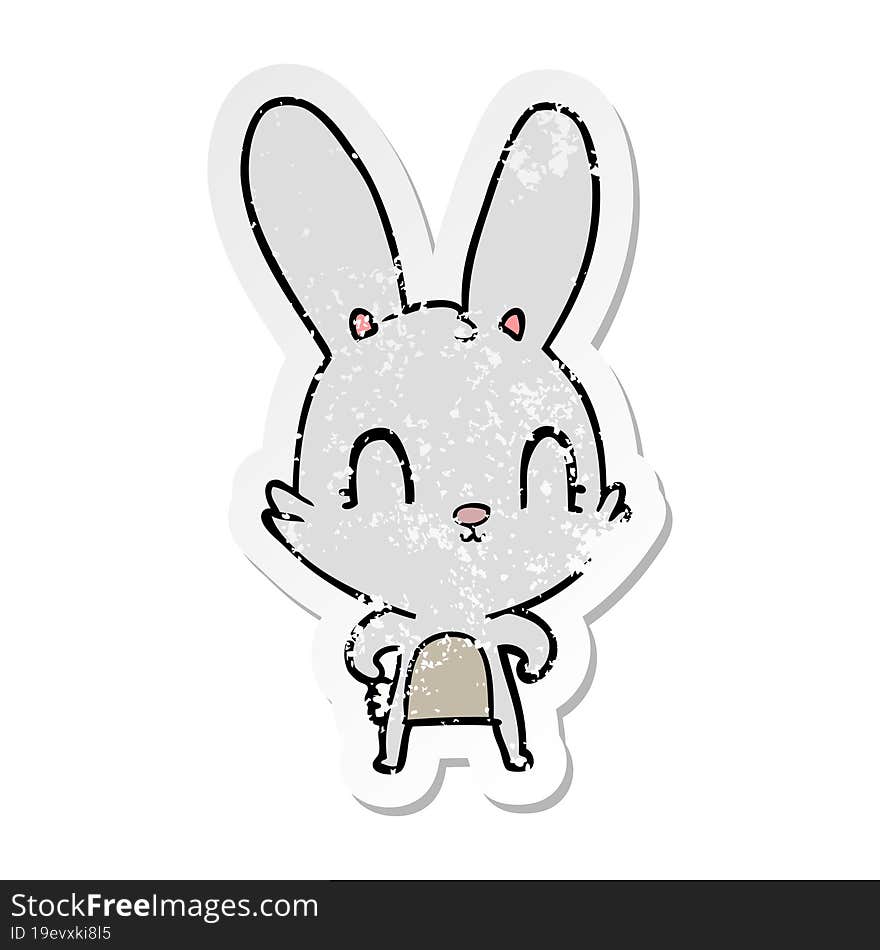 distressed sticker of a cute cartoon rabbit