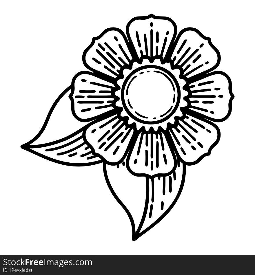 black line tattoo of a flower