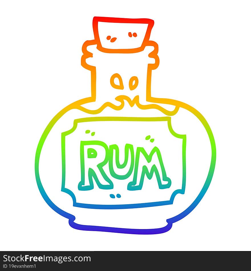 rainbow gradient line drawing cartoon old bottle of rum