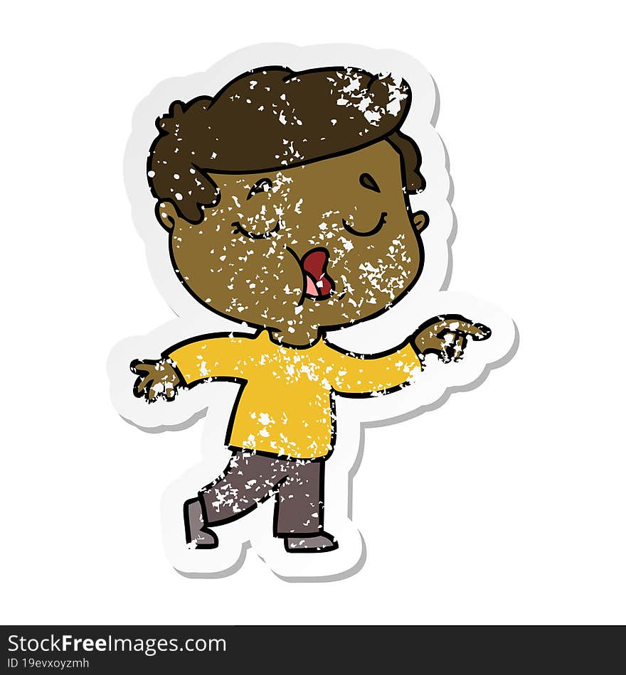 distressed sticker of a cartoon man talking