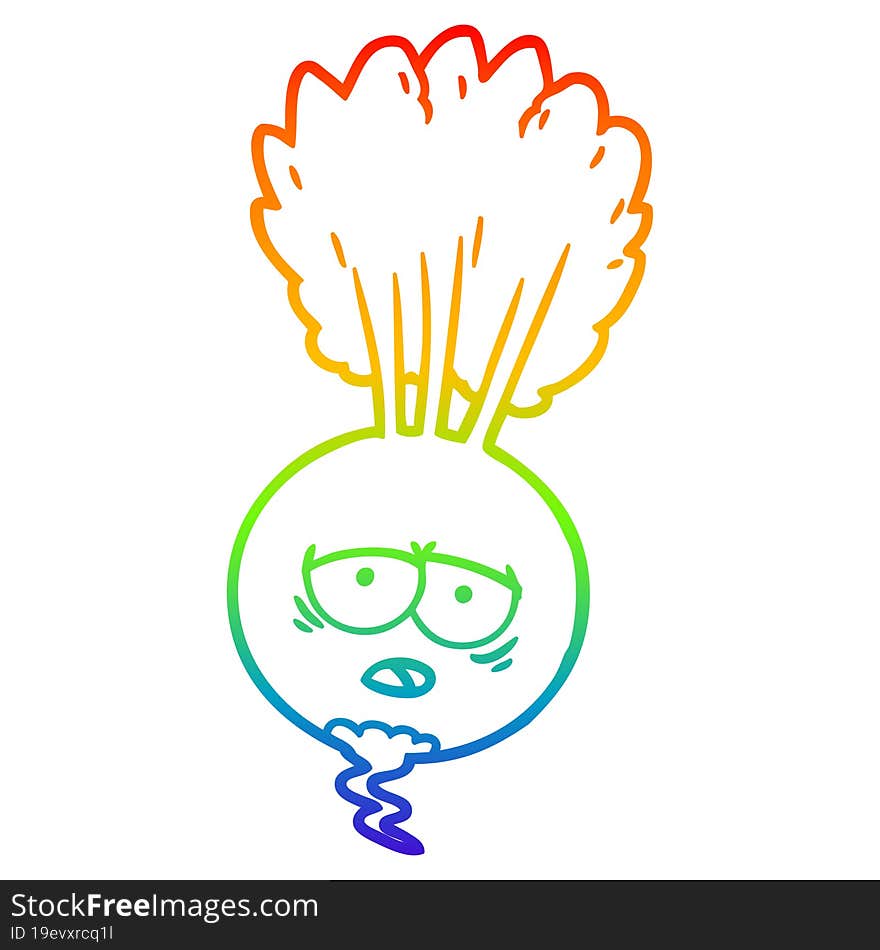 rainbow gradient line drawing of a cartoon root vegetable