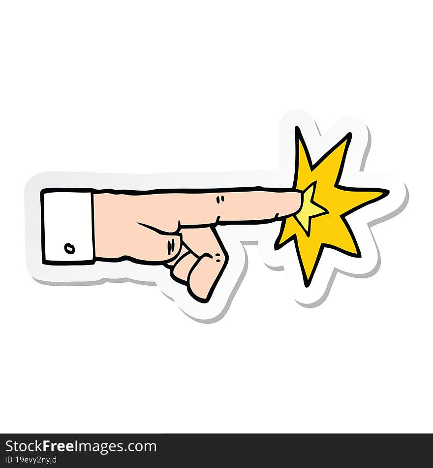 sticker of a cartoon pointing hand