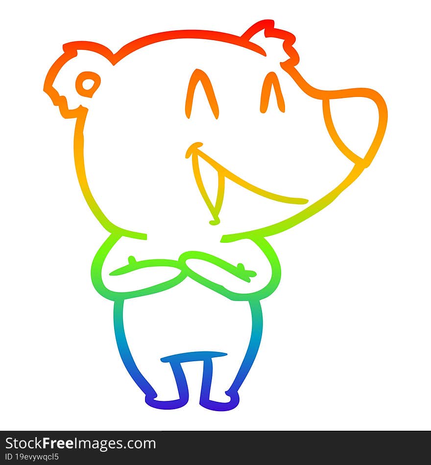 Rainbow Gradient Line Drawing Laughing Bear Cartoon