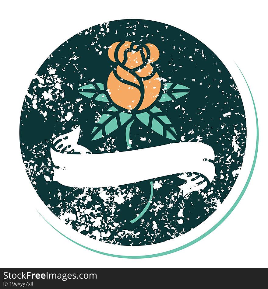 iconic distressed sticker tattoo style image of a rose and banner. iconic distressed sticker tattoo style image of a rose and banner