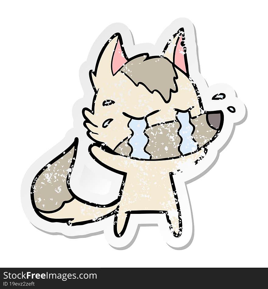 Distressed Sticker Of A Cartoon Crying Wolf