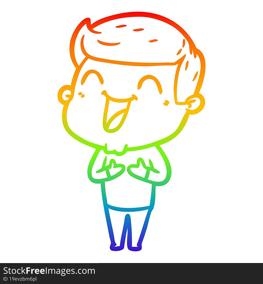 rainbow gradient line drawing of a cartoon man laughing