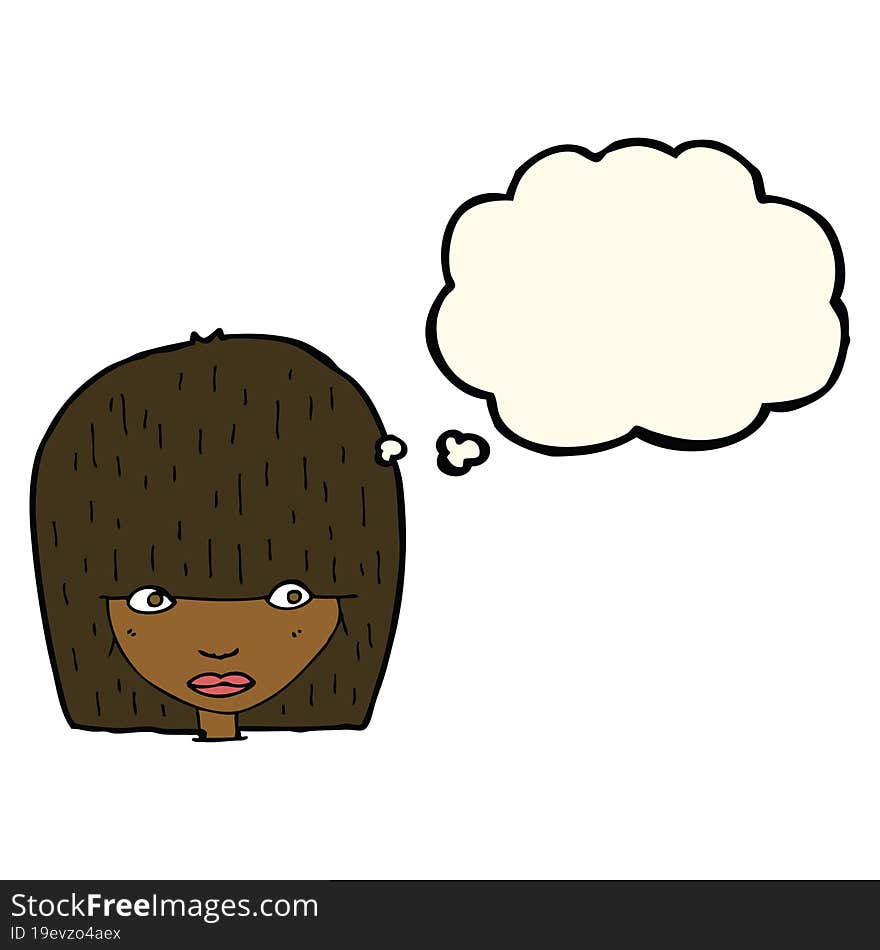 cartoon staring woman with thought bubble