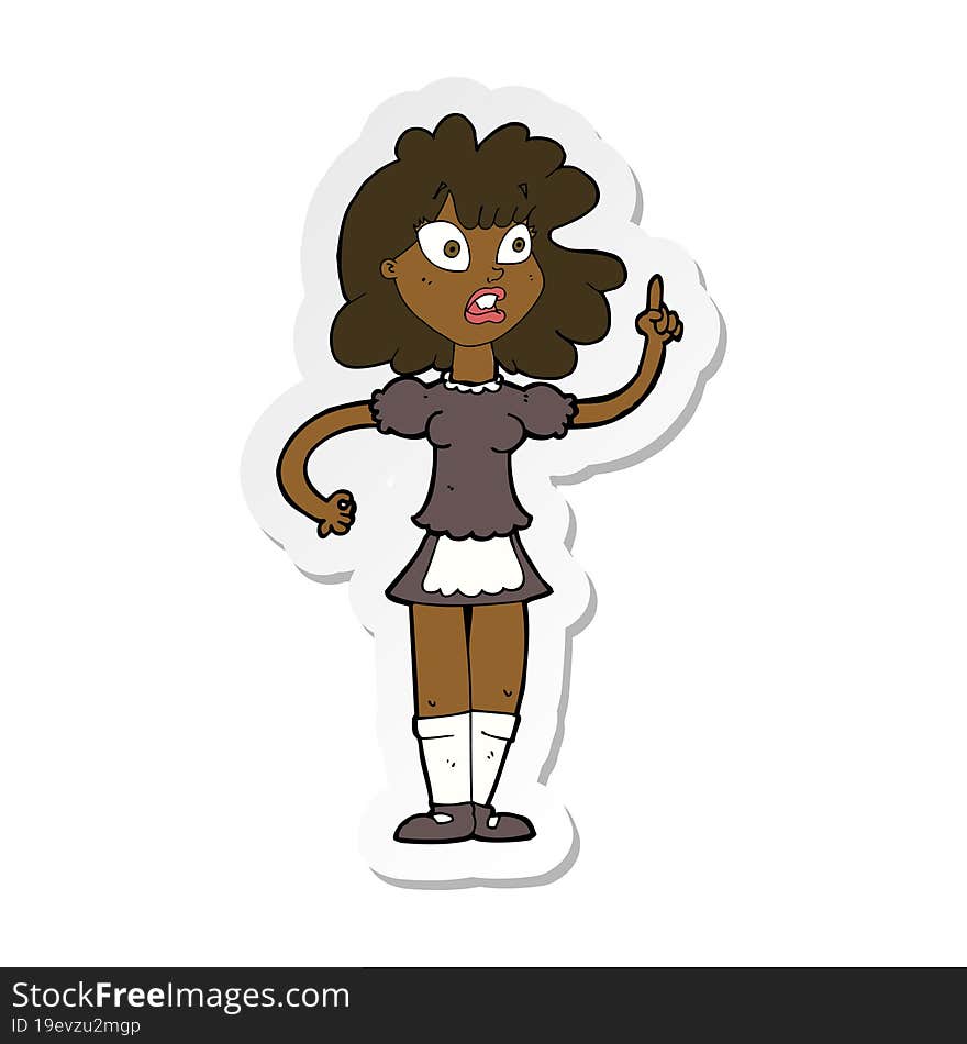 Sticker Of A Cartoon Worried Maid