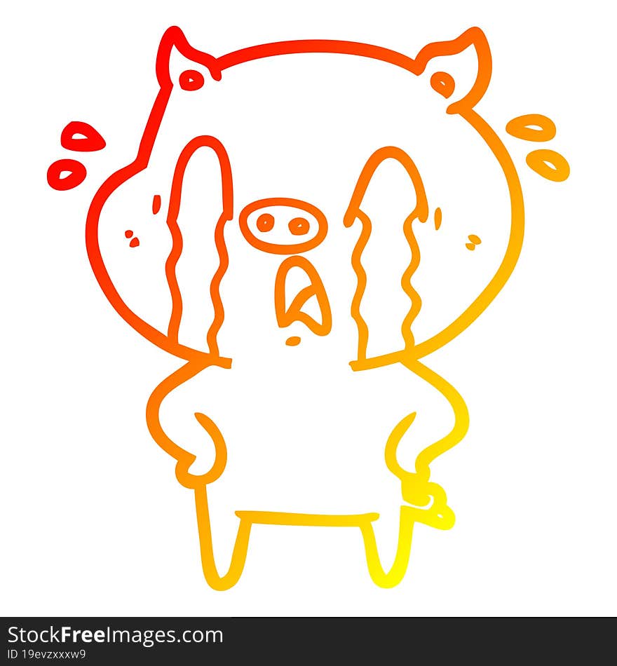 Warm Gradient Line Drawing Crying Pig Cartoon