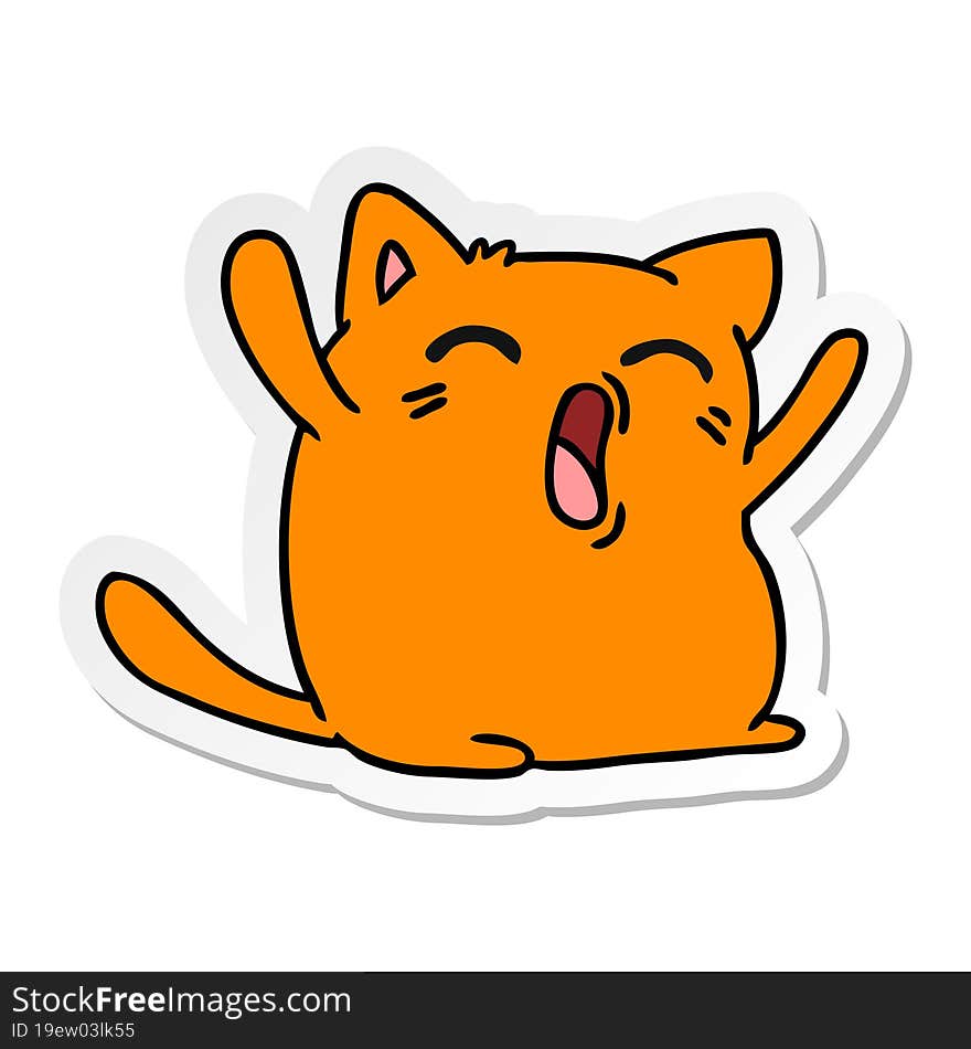 freehand drawn sticker cartoon of cute kawaii cat