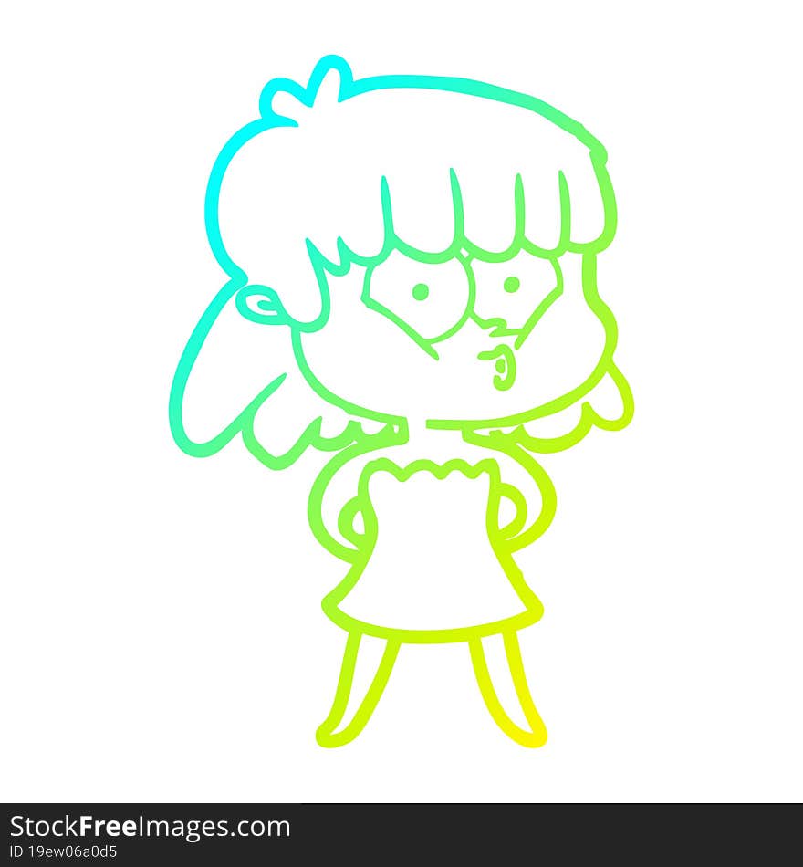 cold gradient line drawing cartoon whistling girl